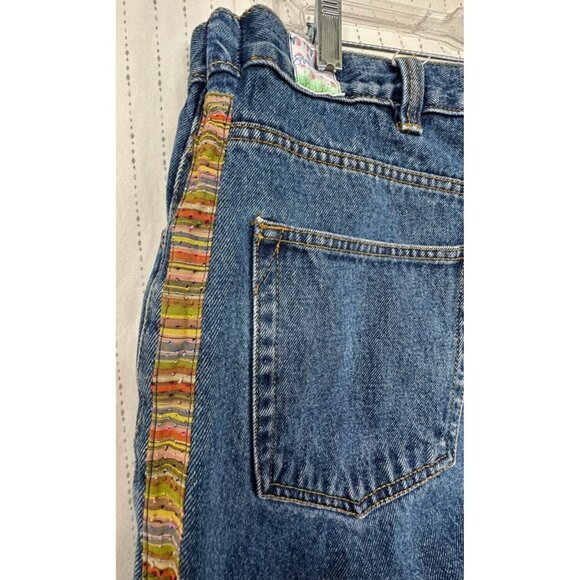 The Scrappy Camper Women Jeans Sz XXL Upcycled Patchwork Boho Festival Peace Out - Picture 10 of 16
